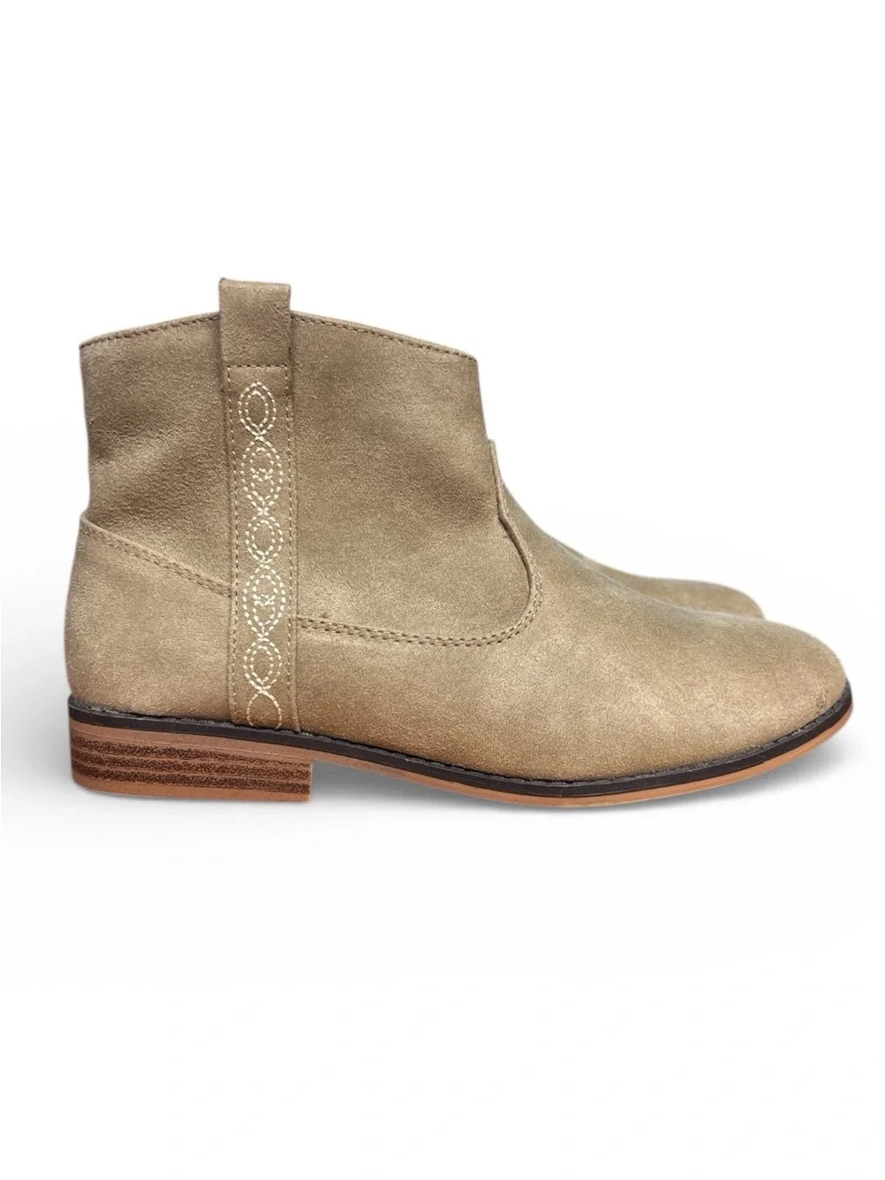Cat and Jack Girls Aura Western Ankle Boots Size 4 Side Zip Embroidered Tan NWT